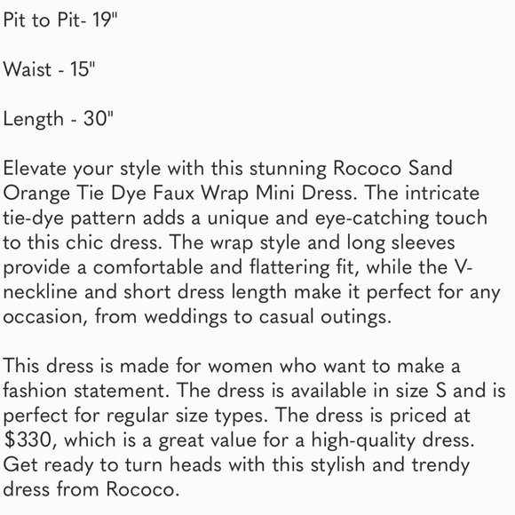 $330 Rococo Sand Orange Tie Dye Faux Wrap Mini Dress Sz S Revolve - Picture 8 of 8
